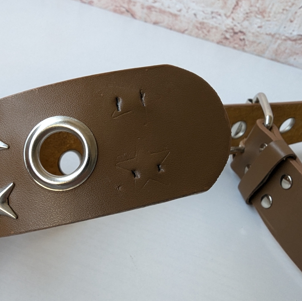 Tan and Silver Star Studs Bohemian Leather Women's Belt - Picture 6 of 10